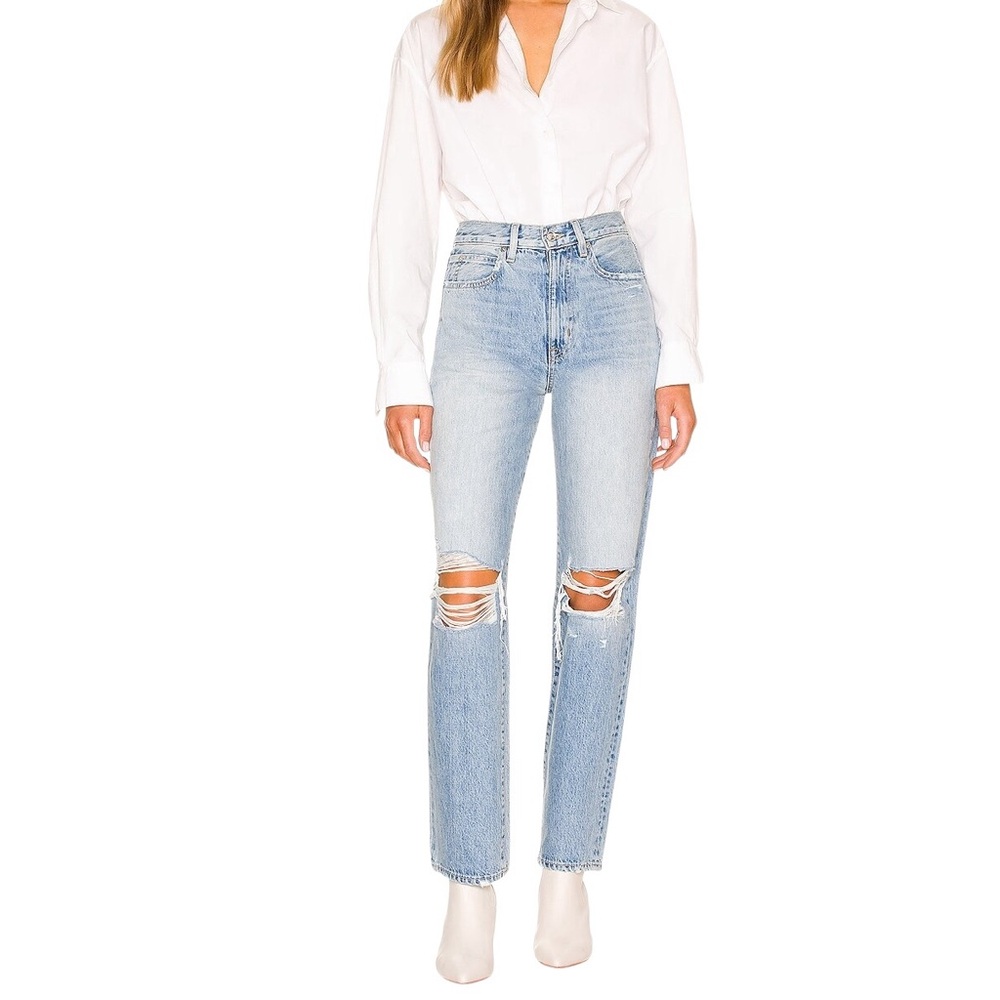 SLVRLAKE London High Rise Straight Leg Jeans in Light Wash Long Time Coming NWT